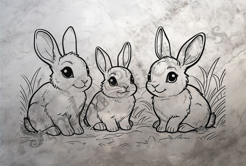Group of 3 hares in the field, outline art
