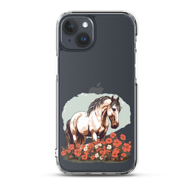 Clear Case for iPhone, Brown horse in field of red flowers, n4w2fj