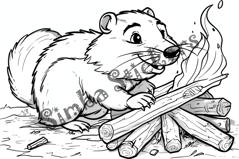 Colouring pages, bundle of singular beavers, 25 images