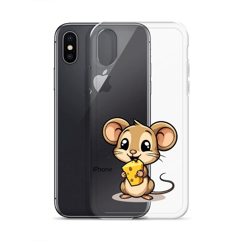 Clear Case for iPhone, Small Mouse happily licking large chunk of cheese, pqapy6