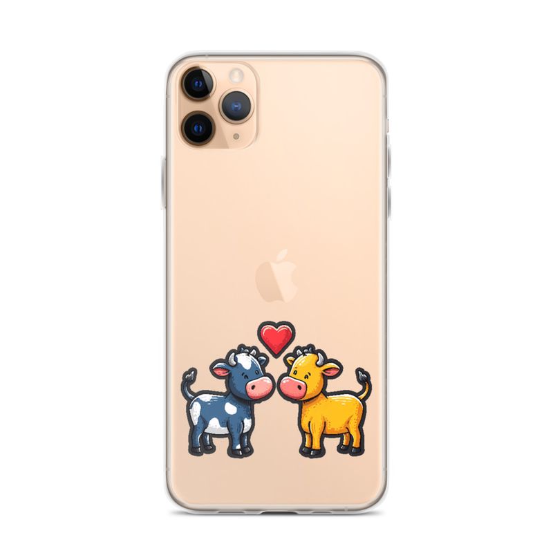 Clear Case for iPhone, Cattle, bull and cow in love, colourful , heart in picture, fvta2y