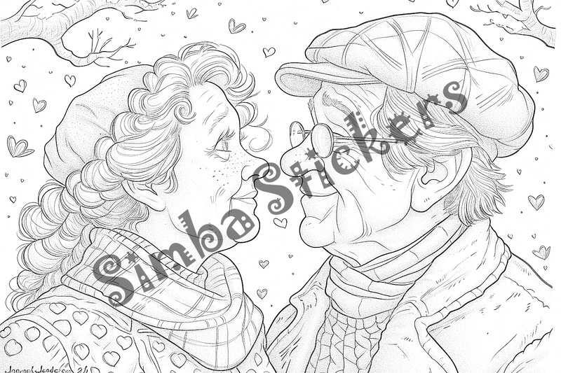 Colouring pages, bundle of people, grandparents in love, 25 images