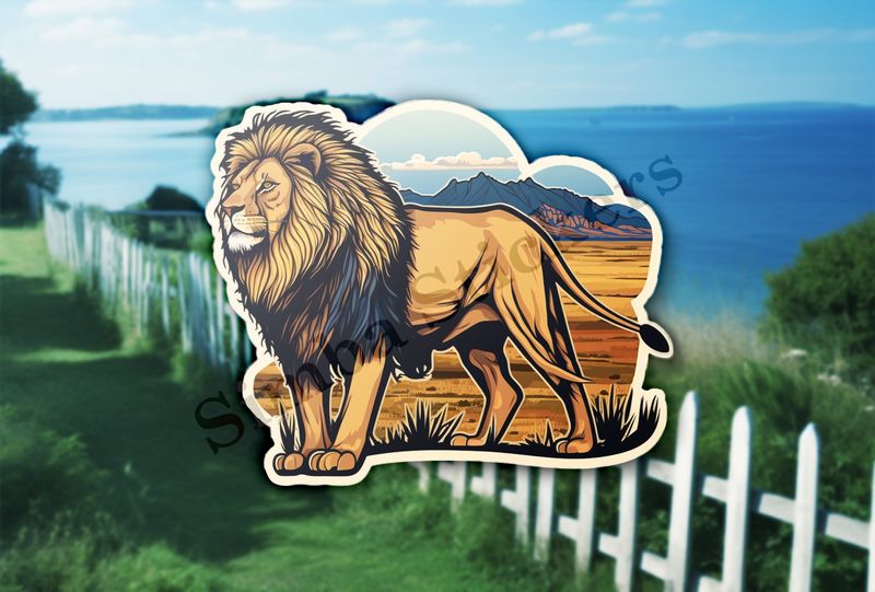 Majestic Male Lion, bluish background