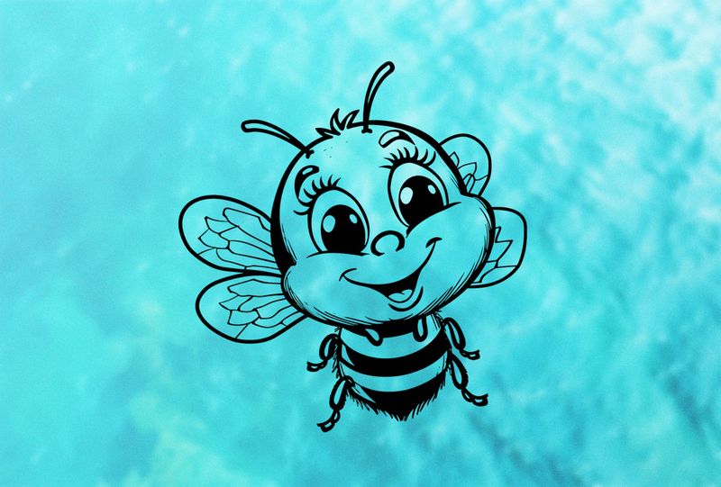 Happy bee smiling and buzzing, outline art