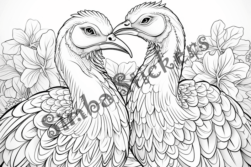 Colouring pages, bundle of turkeys in love, 25 images