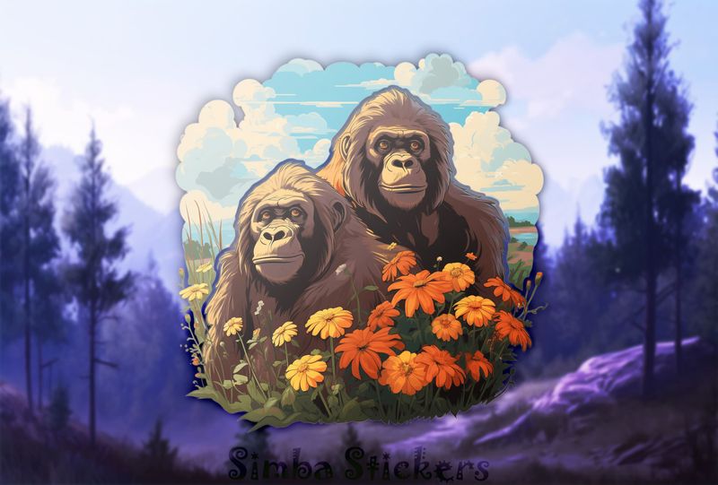 Gorillas in a field of flowers, fgvyki