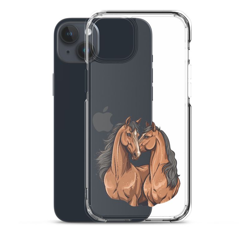 Clear Case for iPhone, Two brown horses snuggling, tdwcyd