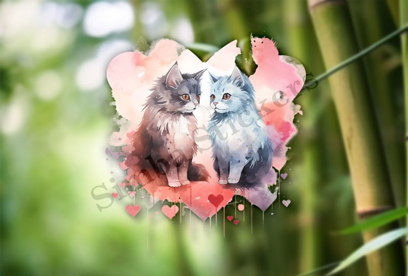 Cats in love, watercolour