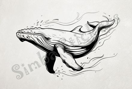 Whale under water, outline art