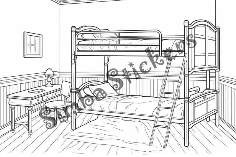 Colouring pages, bundle of house bedrooms, 25 images 2