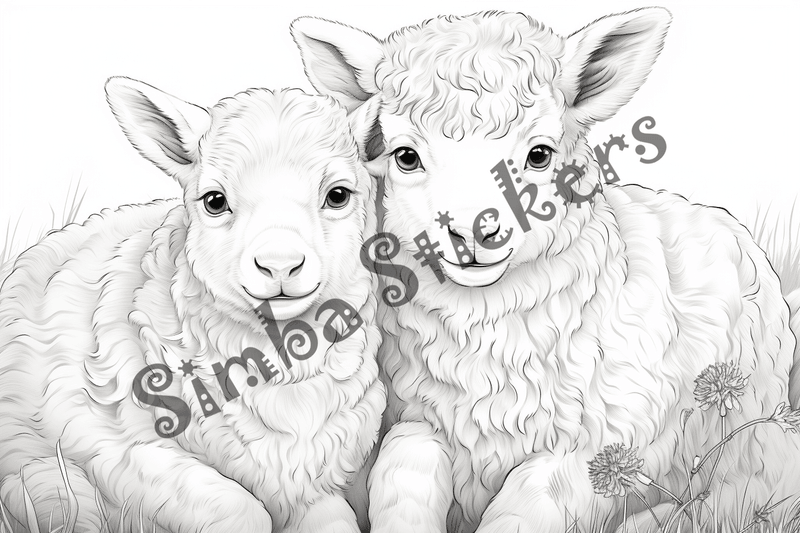 Colouring pages, bundle of multiple sheep, 10 images