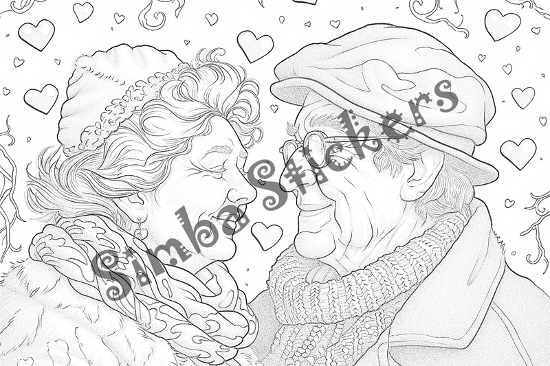 Colouring pages, bundle of people, grandparents in love, 25 images