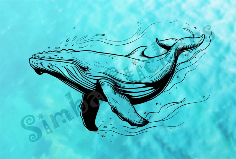 Whale under water, outline art