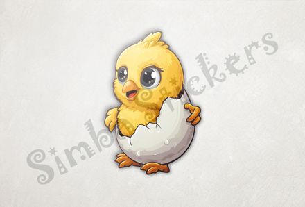 Cute Chick walking around in eggshell of birthday egg