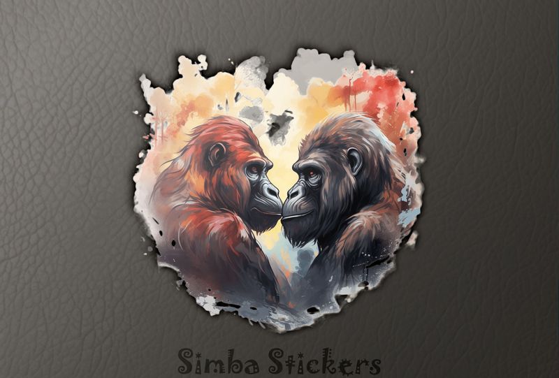 Gorillas in love nose-to-nose, watercolour, lpb6vo