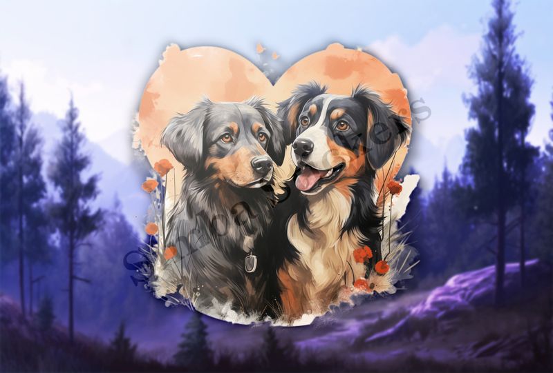 Dogs in love, watercolour