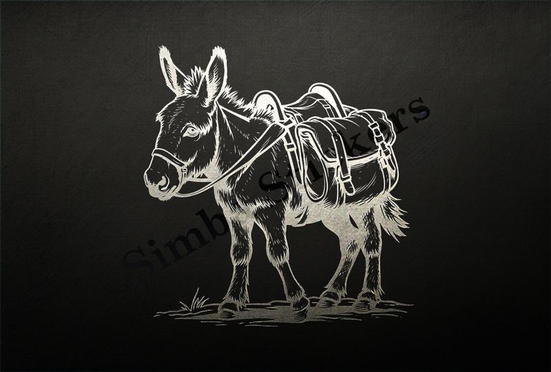 Donkey carrying goods, outline art