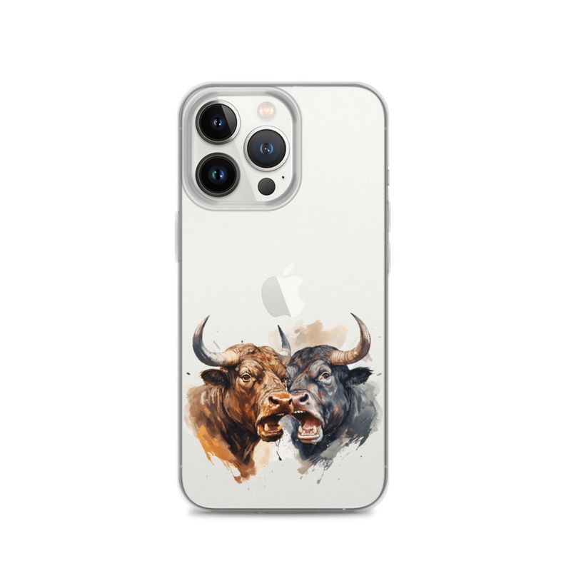 Clear Case for iPhone, Bulls facing up to each other, watercolour, dx5eff