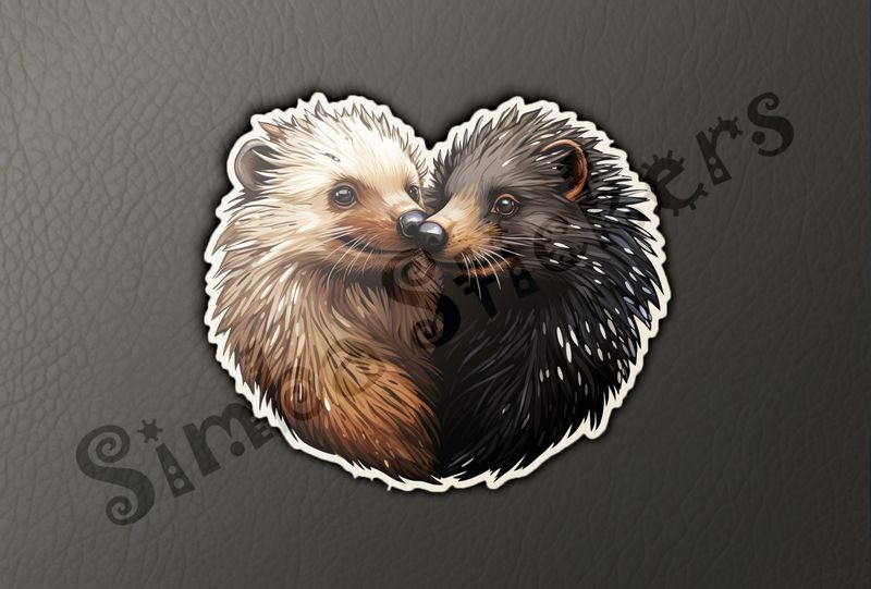 Porcupines in love nose-to-nose, in heart shape