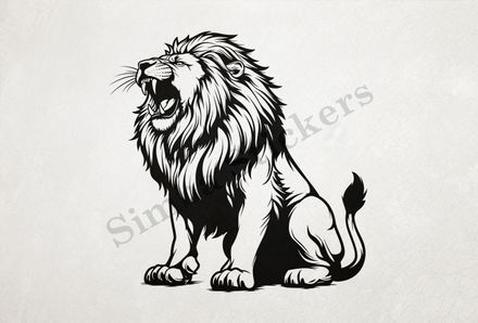 Majestic lion roaring, and sitting, outline art