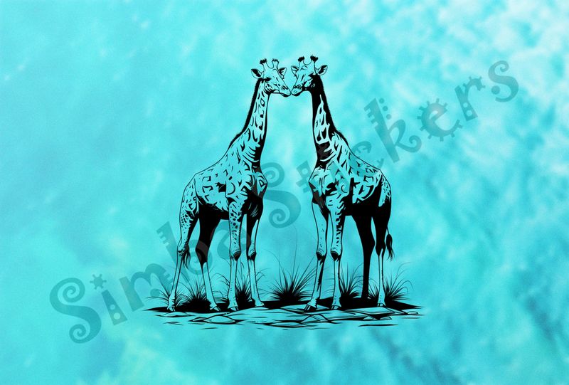 Giraffes nose-to-nose in the Savanna, outline art
