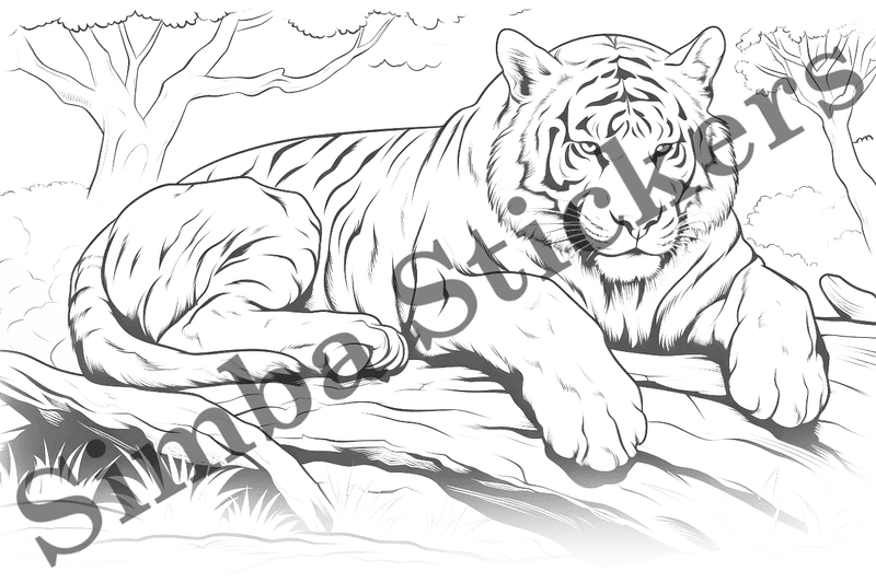 Colouring pages, bundle of tigers, 10 images