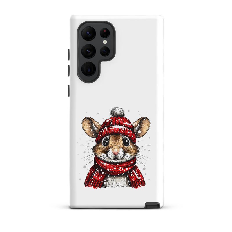 Tough Case for Samsung, Mouse wearing red winter hat and scarf in the snow, xg8dl3