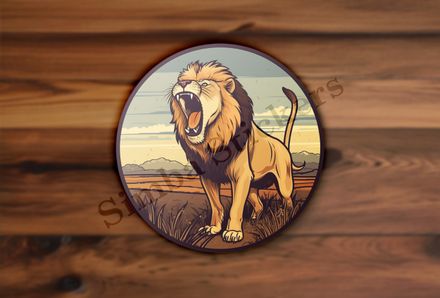 Male lion roaring in the Savanna