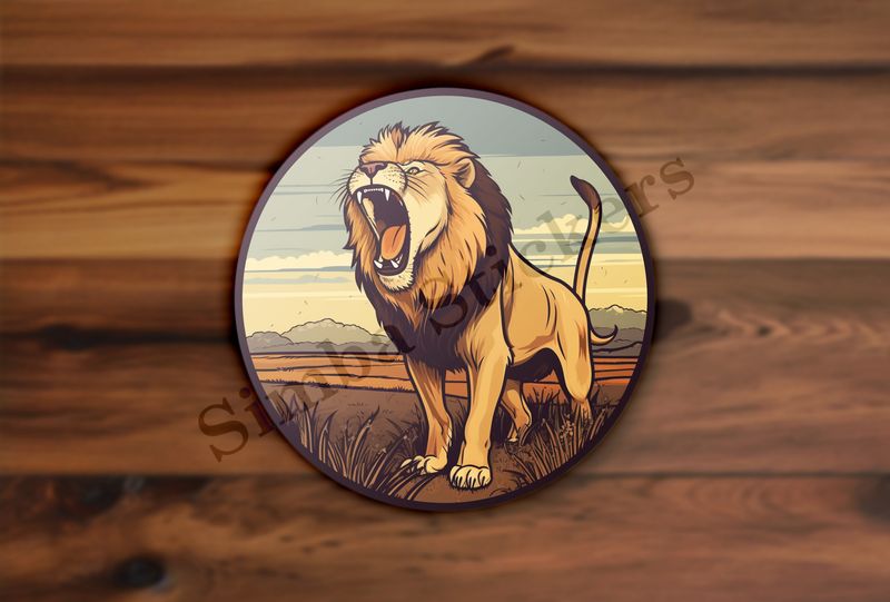Male lion roaring in the Savanna