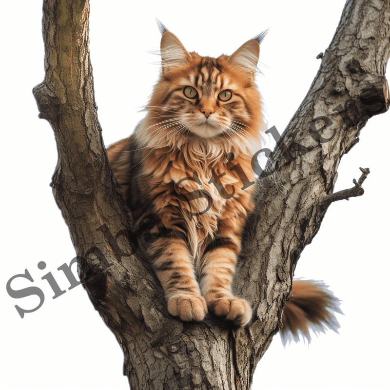 Maine Coon cats in trees, image set, 10 images