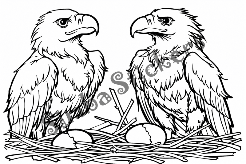 Colouring pages, bundle of vultures with chicks or eggs, 25 images, rm6krw