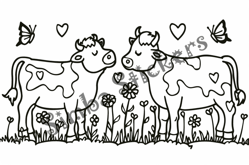 Colouring pages, bundle of cattle, simple, 10 images