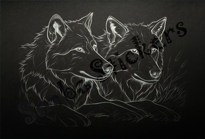 Wolves sitting in the grass, outline art