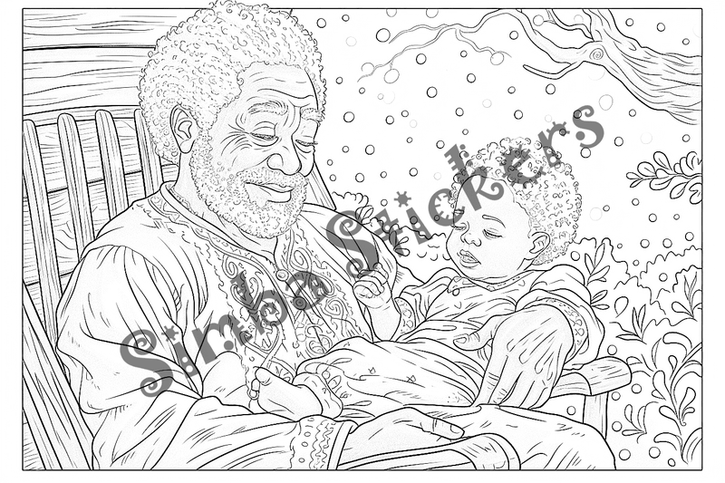 Colouring pages, bundle of people, grandfather with child, 10 images