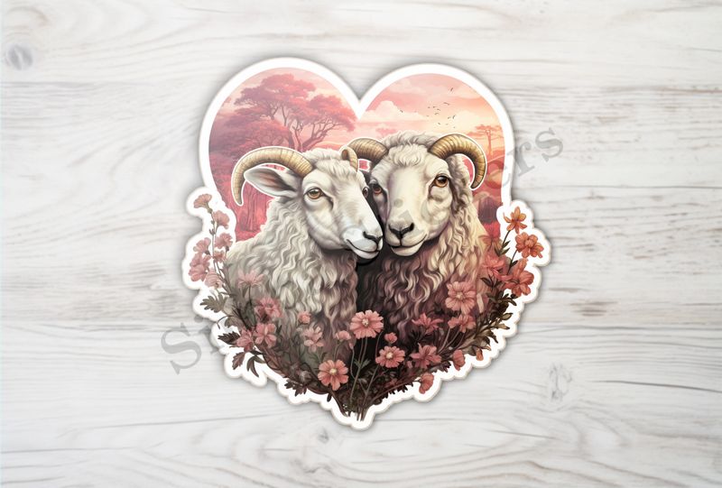 Sheep in love, reddish forrest in background, vintage