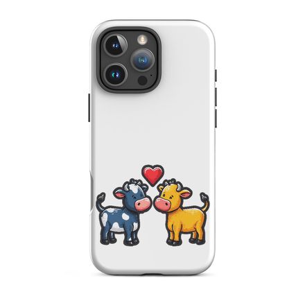 Tough Case for iPhone, Cattle, bull and cow in love, colourful , heart in picture, fvta2y