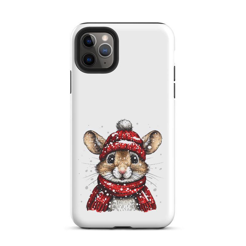 Tough Case for iPhone, Mouse wearing red winter hat and scarf in the snow, xg8dl3