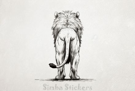 Lion wagging tail to the left, seen from the back, outline art, nyzb6u