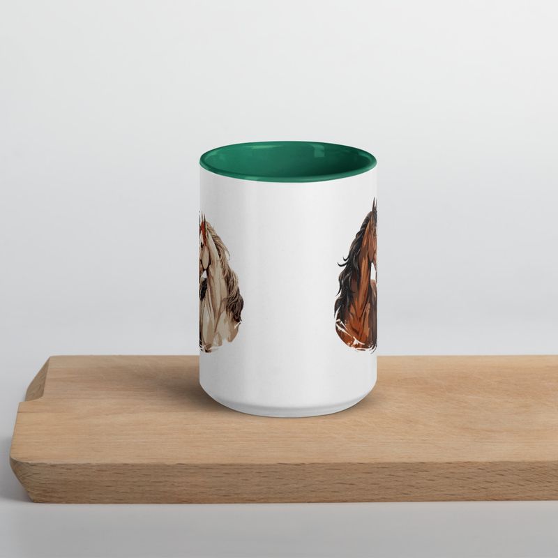 White Ceramic Mug with Color Inside, 11&amp;15oz, Horses nose-to-nose, jbgjpy