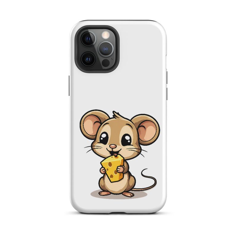 Tough Case for iPhone, Small Mouse happily licking large chunk of cheese, pqapy6