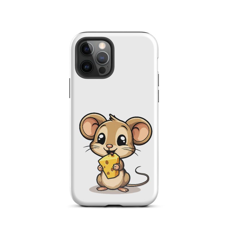 Tough Case for iPhone, Small Mouse happily licking large chunk of cheese, pqapy6