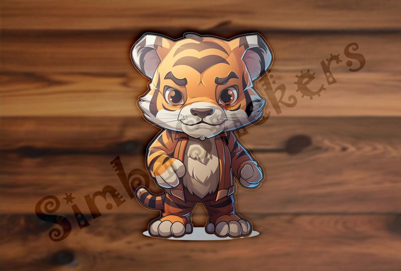 Tiger cub standing straight, looking tough
