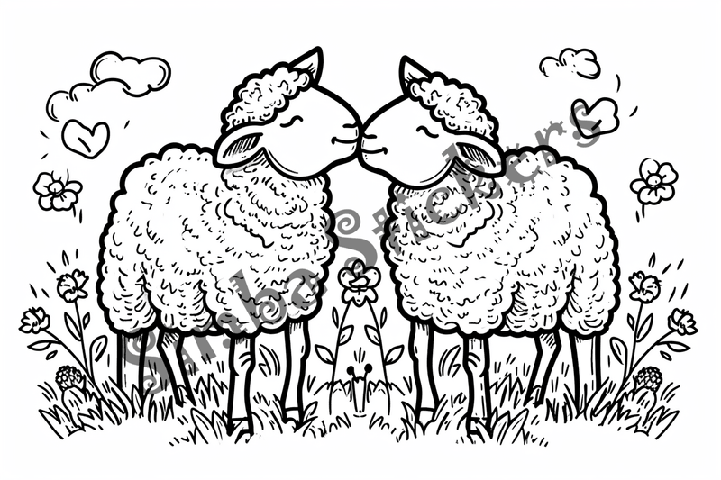 Colouring pages, bundle of sheep in love, 10 images