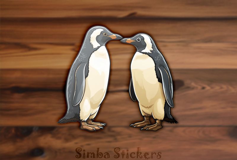 Penguins in love beak-to-beak, watercolour, ehkmxc