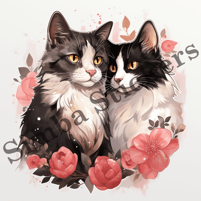 Japanese Bobtail cats in love, image set, 10 images