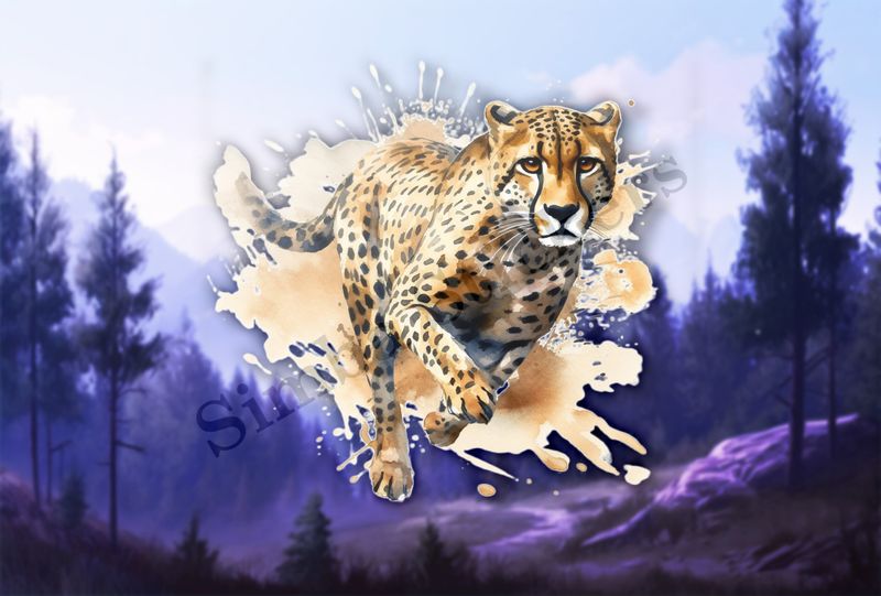 Cheetah running, watercolour