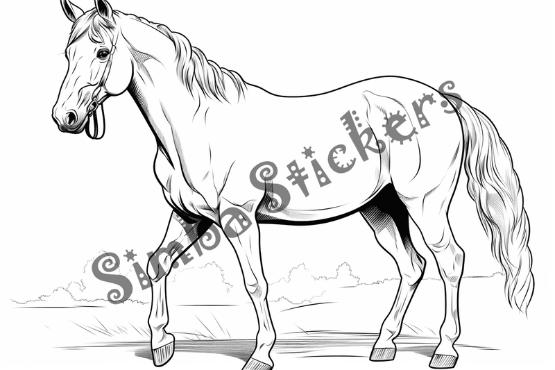 Colouring pages, bundle of horses standing, 10 images
