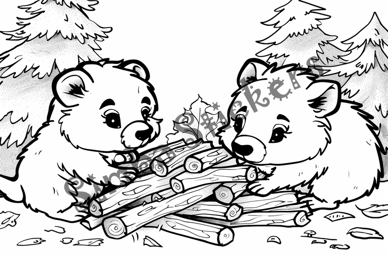 Colouring pages, bundle of beavers building beaver dam, 10 images