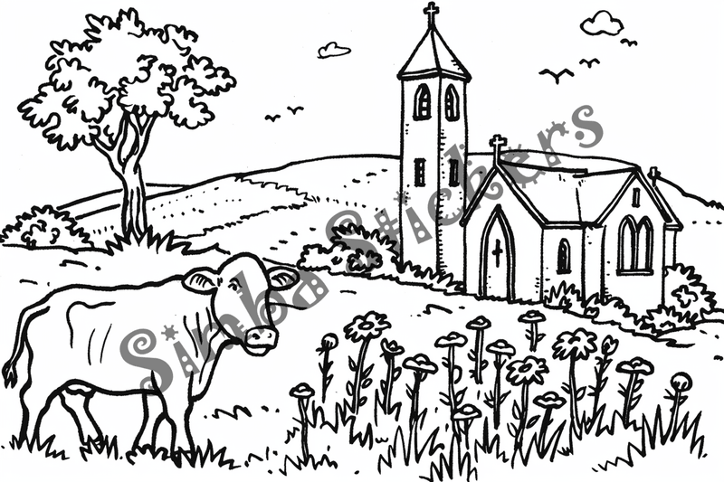 Colouring pages, bundle of cattle on beautiful farm, 10 images