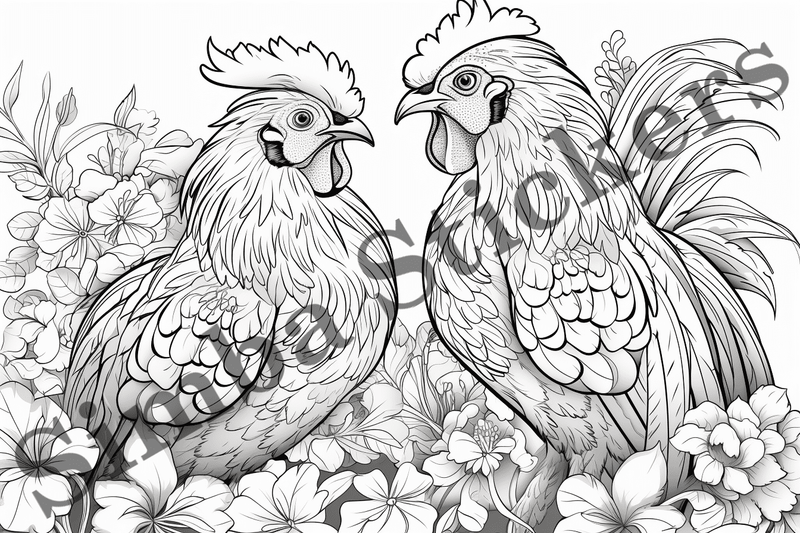 Colouring pages, Bundle of chicken in love, 10 images